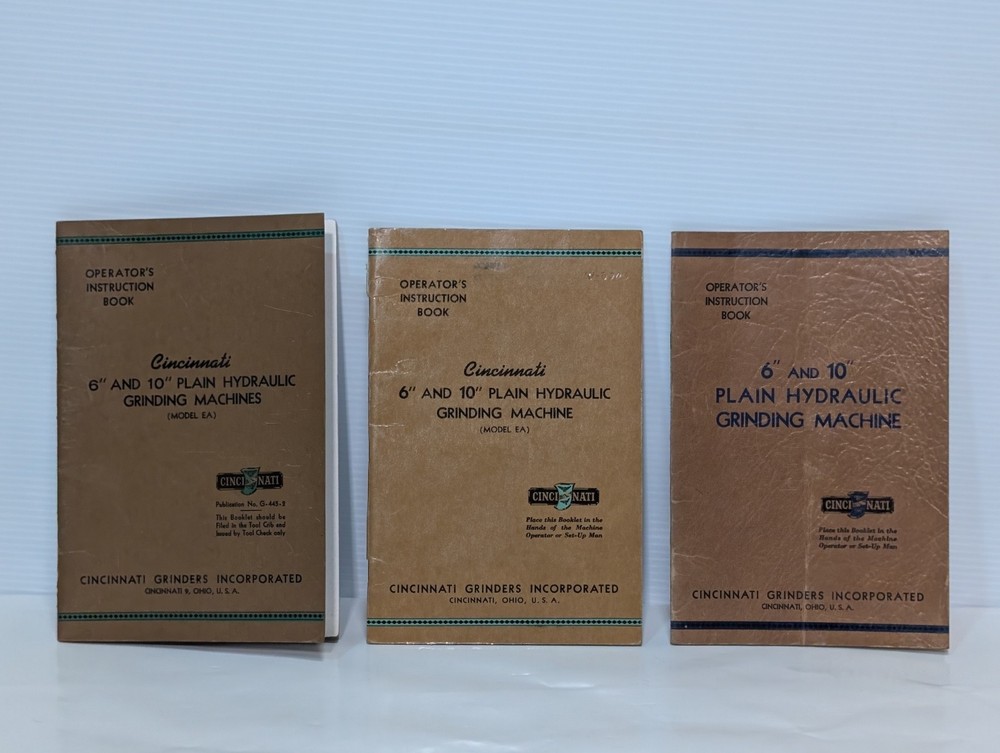 Cincinnati EA 6" & 10" Plain Hydraulic Grinding Machine Operators Instructions