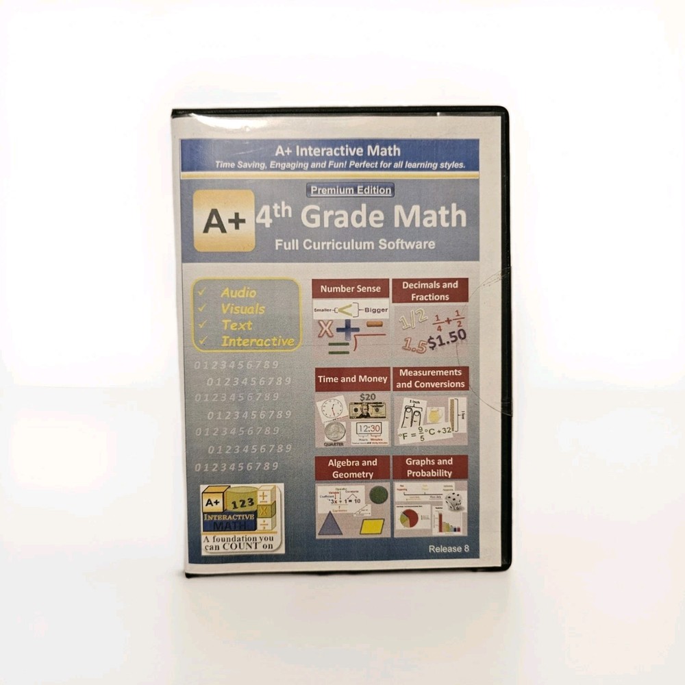 A+ Interactive Math 4th Grade Math Full Curriculum Software Release 8 SEALED