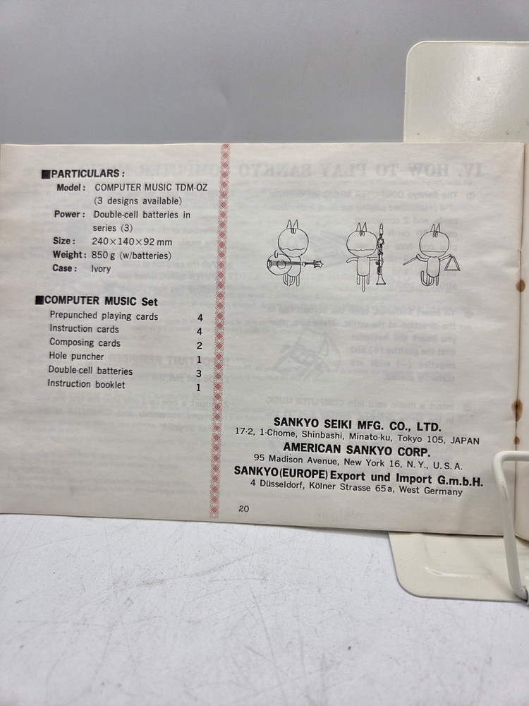 Sankyo Computer Music Operation Manual 1975