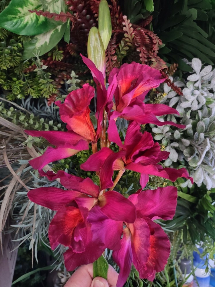 Artificial Mini Cattleya Orchid stem DEEP BURGUNDY WINE