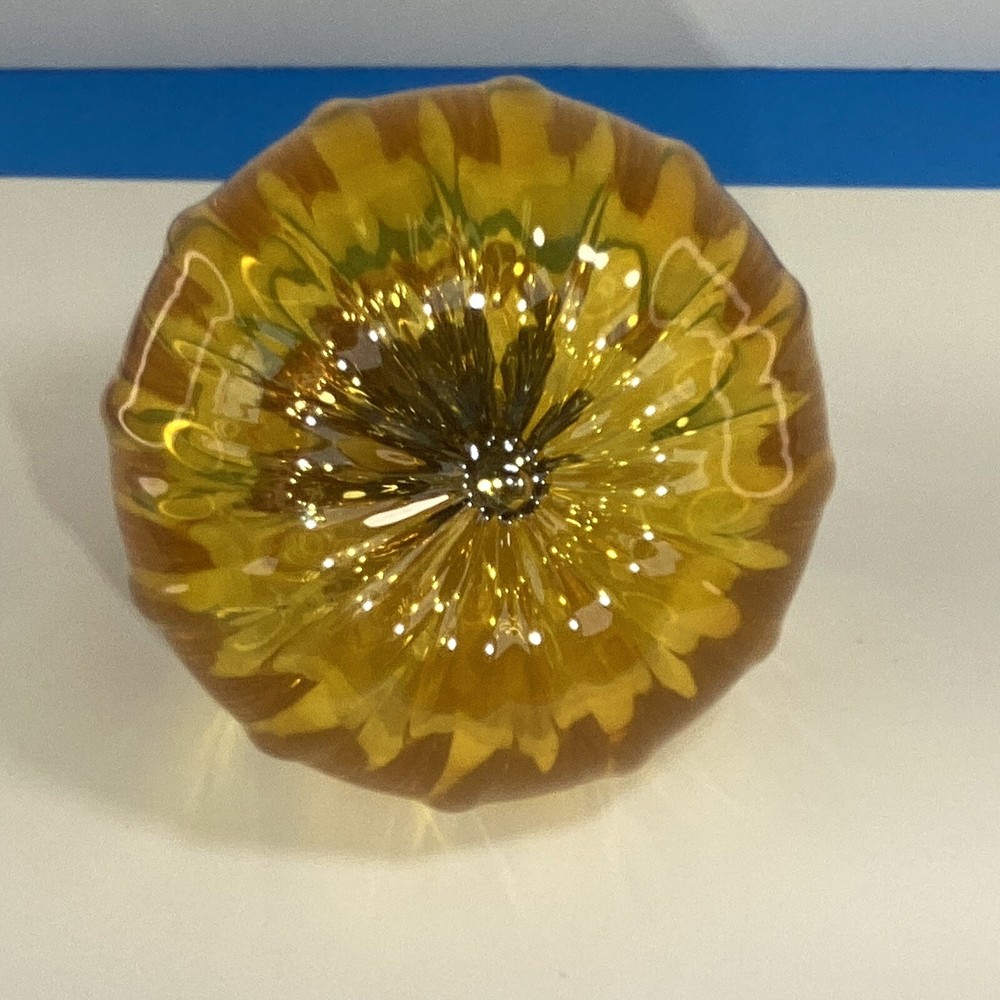 Handblown Amber art class studio crafted pumpkin