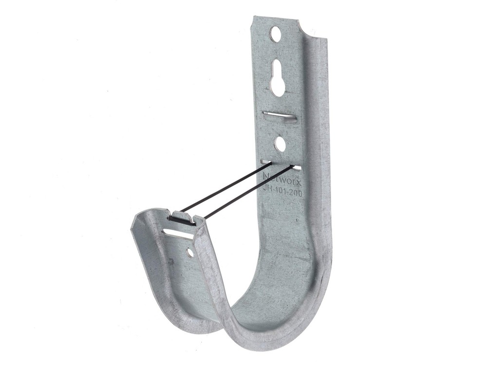 Networx 2" Wall Mount Galvanized Steel Cable Support J Hook with Retainer Cli...