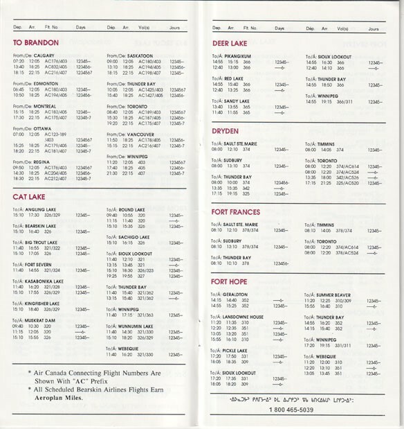 Bearskin Airlines timetable 1994/11/15