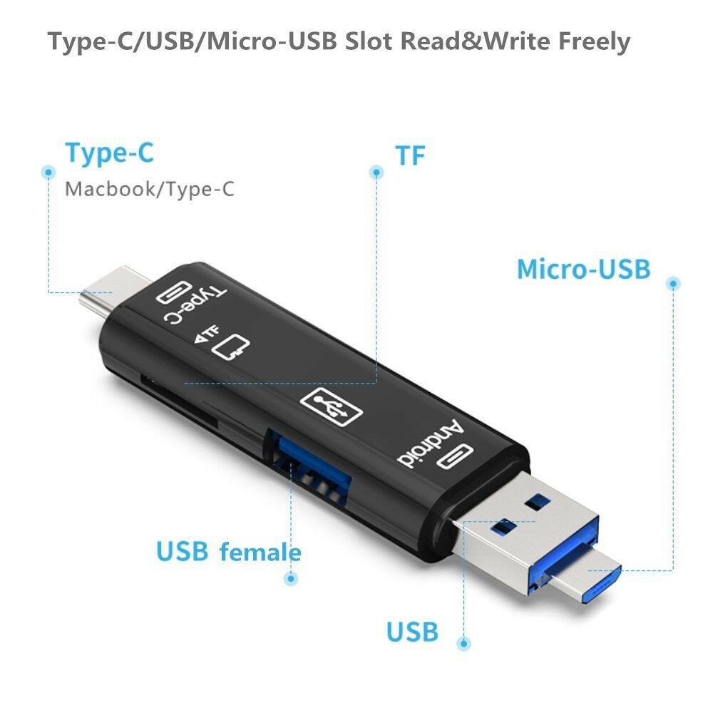 1Pack USB / USB Type C / 3.1 Micro-USB External Micro SD Card Reader OTG Adapter
