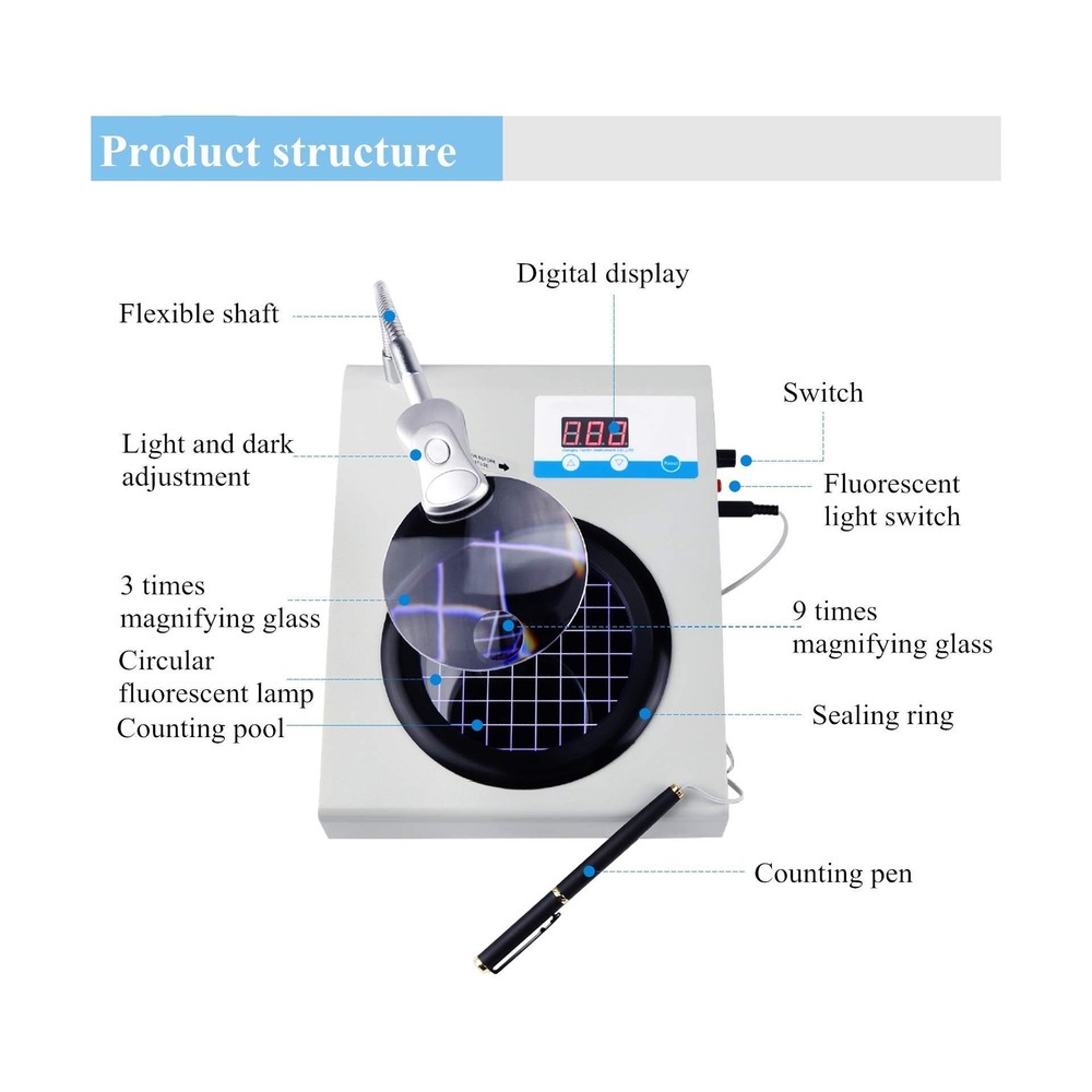 110V Microbial Bacterial Colony Counter Bacterial Quantity Counting Tester