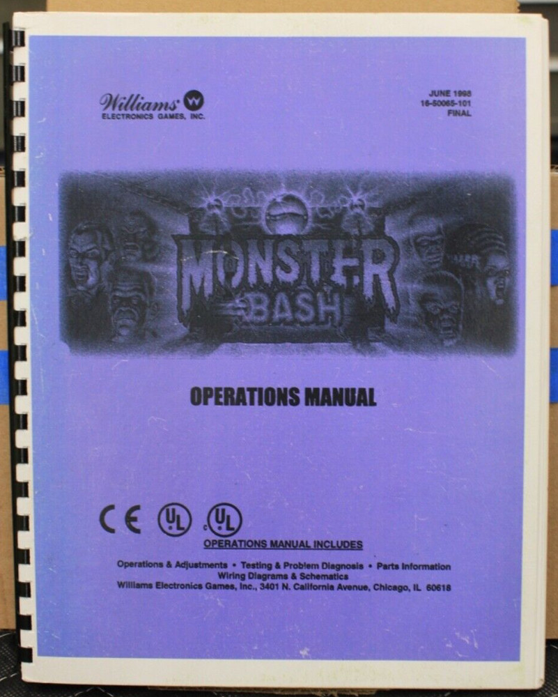 Monster Bash Operations Manual - Reprint - Williams - 1998