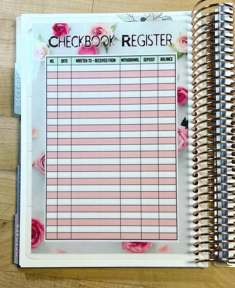 Checkbook Register Dashboard Insert 4 use with ErinCondren A5 Coil Spiral-