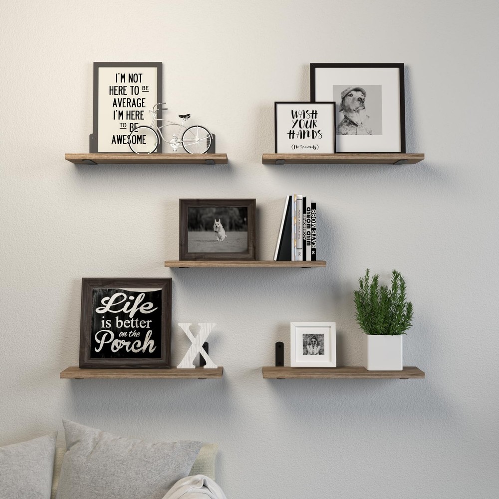 DOLLFIO Floating Shelves, 5 Sets Wall Wood Basic, Rustic Brown