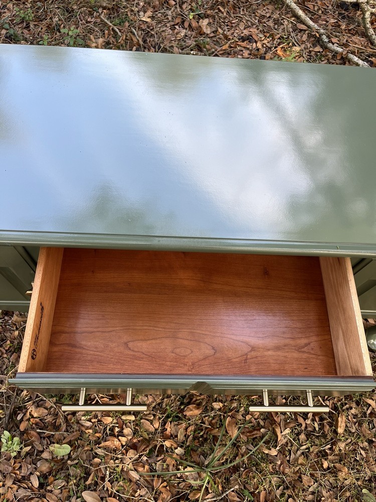 Refinished Solid Wood Thomasville Sideboard/ Credenza In Glossy Olive Green