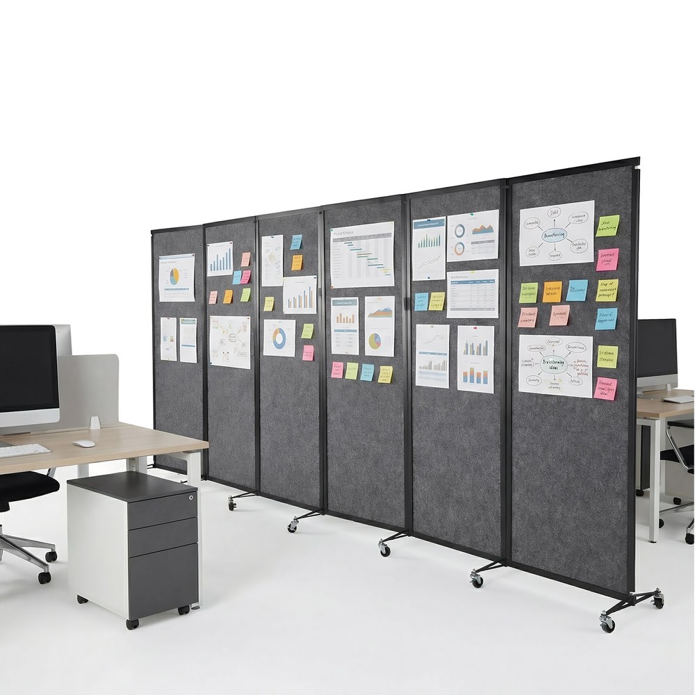 Rolling Privacy Room Divider 6 Panel Privacy Panel Partition for Home Dorm Decor