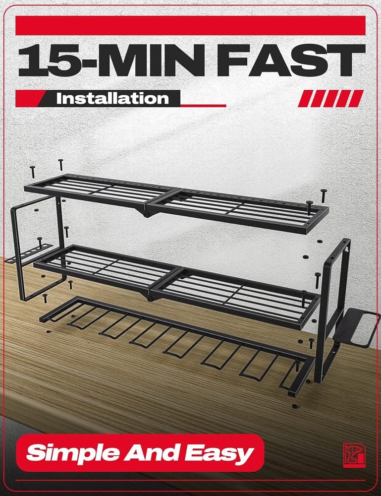 Power Tool Organizer Garage Organization with 7 Drill Holders Storage Wall Mount