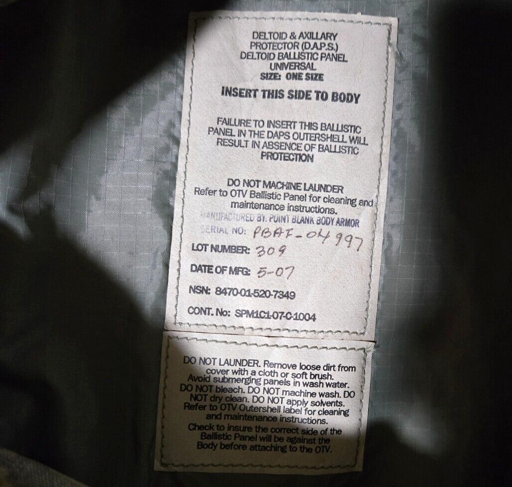 USGI Deltoid & Axillary Protector Insert w/ Cover