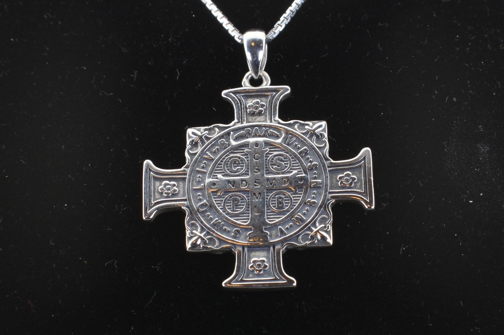 925 Sterling Silver Two-Sided Saint Benedict Necklace