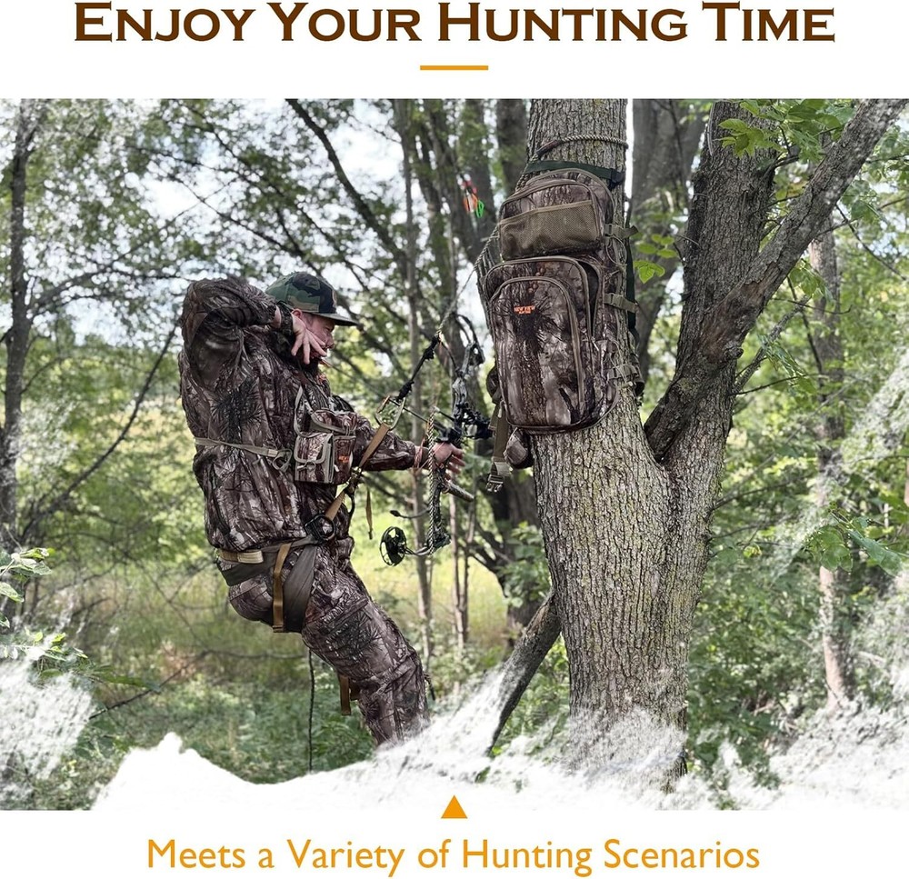 Bow Hunting Backpack, Camo Compound Bag Tree Saddle Back Pack with Bow Holder