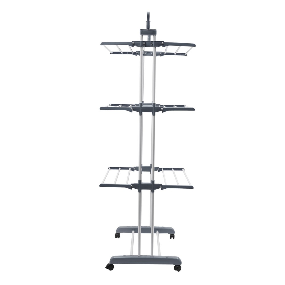 67" Portable Folding Drying Rack with Retractable Trays & Stable Structure