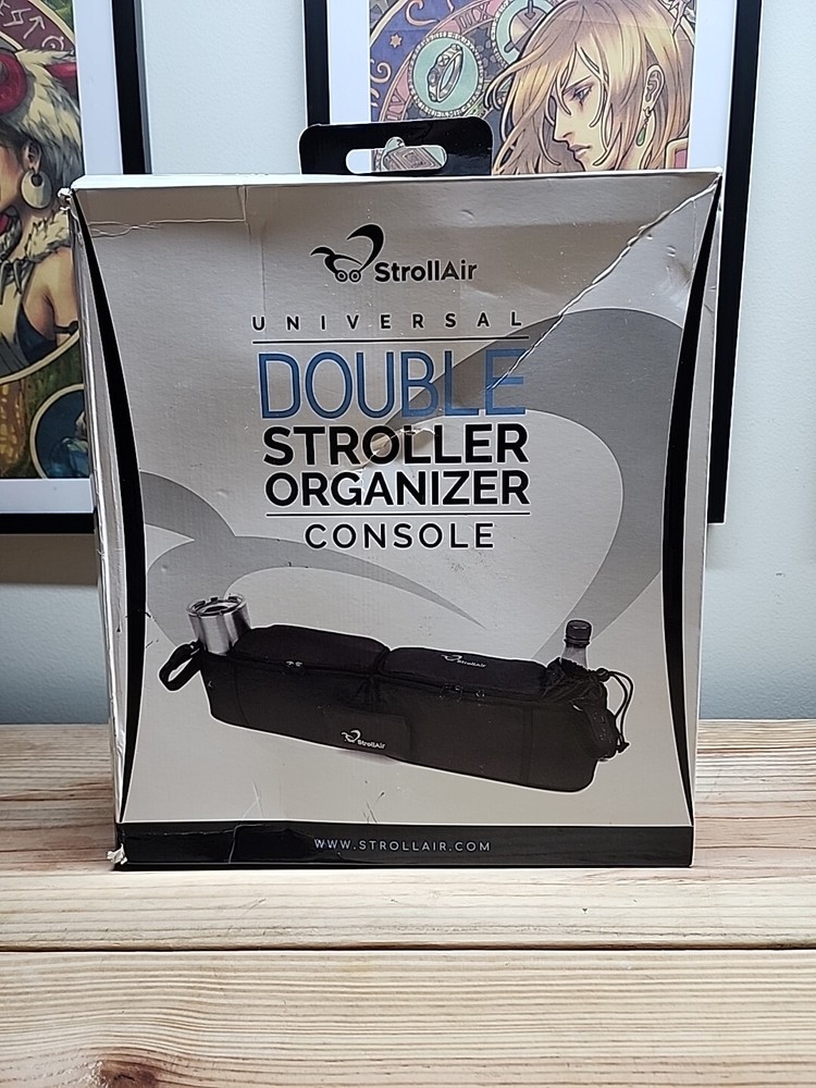 StrollAir - Universal Best Double Parent Stroller Organizer Caddy Black