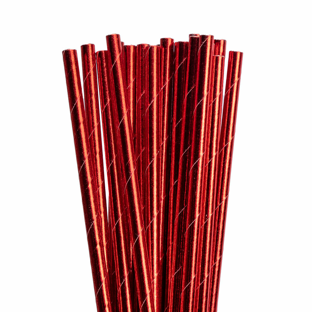 Christmas Solid Red Metallic Stripe Printed Cake Pop Paper Party Straws