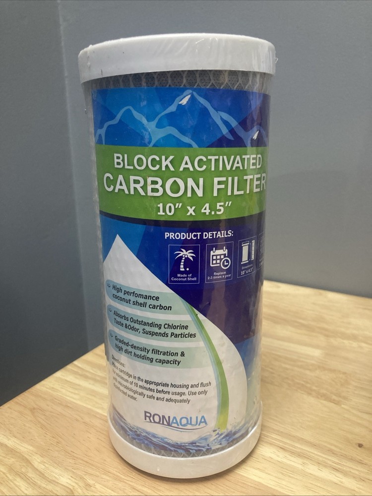 RONAQUA Block Activated Carbon Filter 10”x4.5” Whole House Filtration 5 Micron