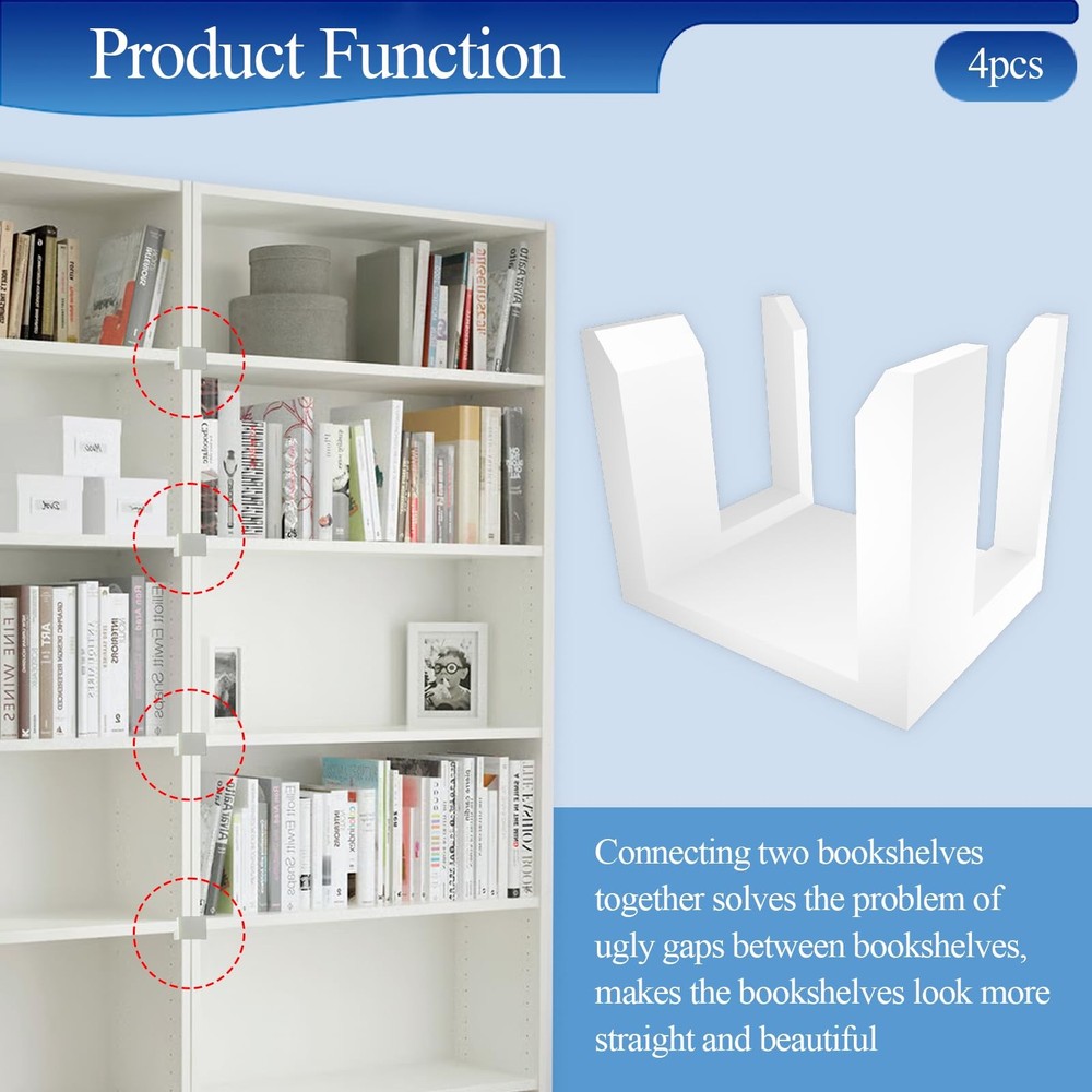 4 Pcs White Bookcase Connector Compatible with IKEA Billy Bookshelf, for Keep...