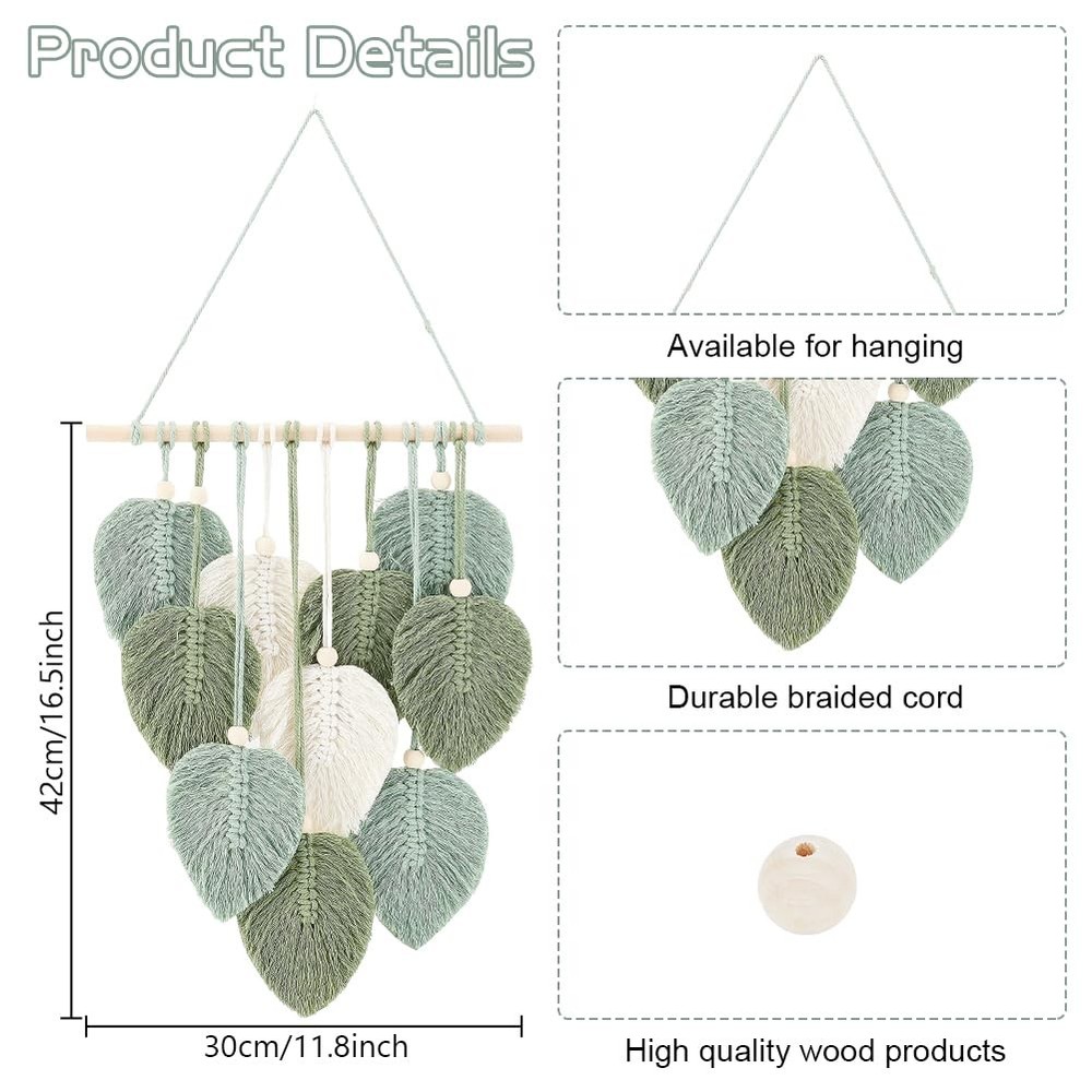 DIY Macrame Leaf Wall Hanging Beginners Macrame Kit Leaf Woven Tapestry Feath...