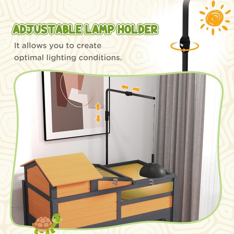 Tortoise Habitat with Adjustable Lamp Holder 2 Layer Enclosure Openable Lid