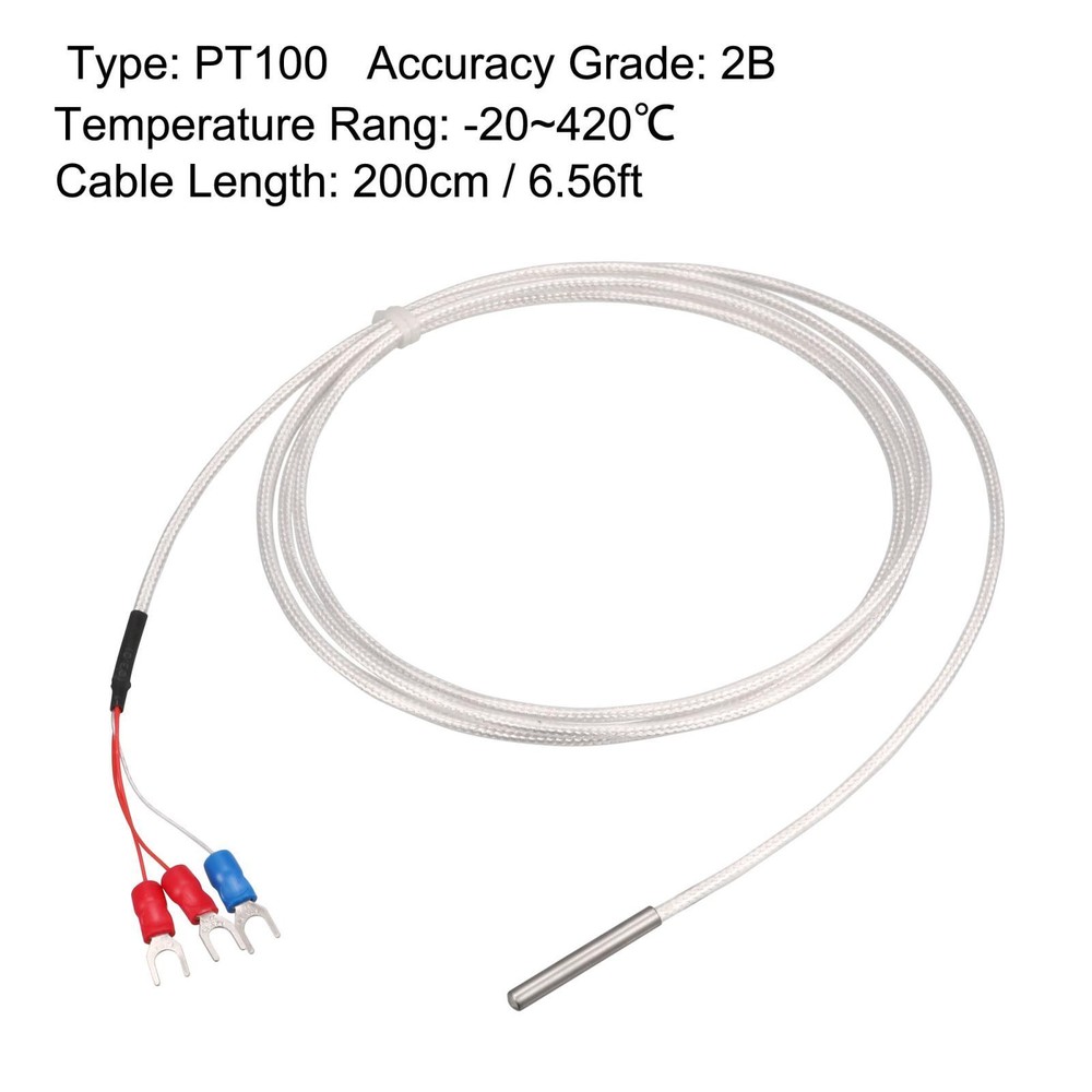 PT100 RTD Temperature Sensor Probe Three-wire System 200cm(6.56ft)