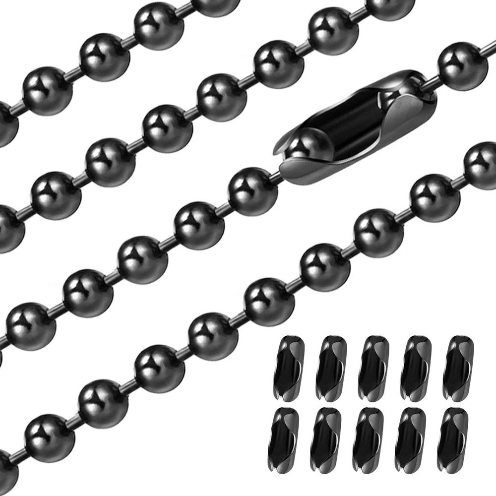 Black Ceiling Fan Pull Chain, 120" Extra Long Rust Proof 3Mm Beaded Ball Light P