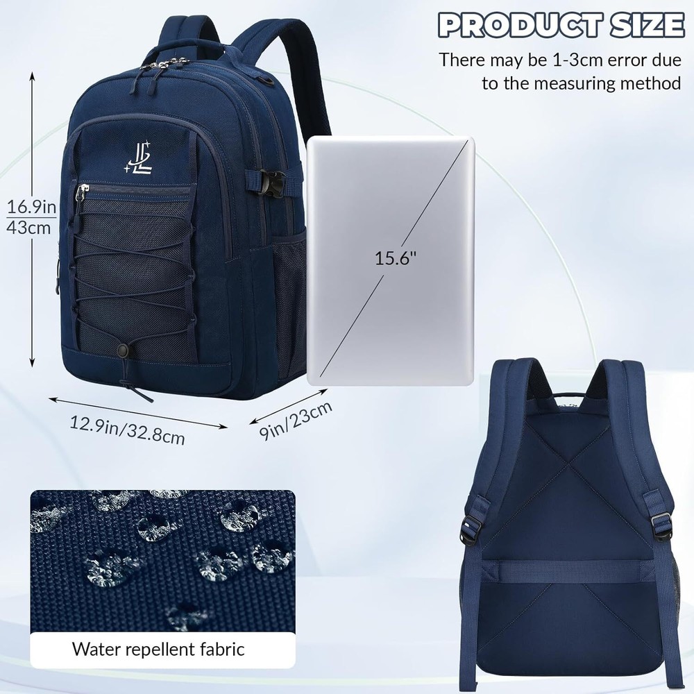 Lanola Basic Multi-Pocket Multipurpose Casual Backpack Water Dark Blue