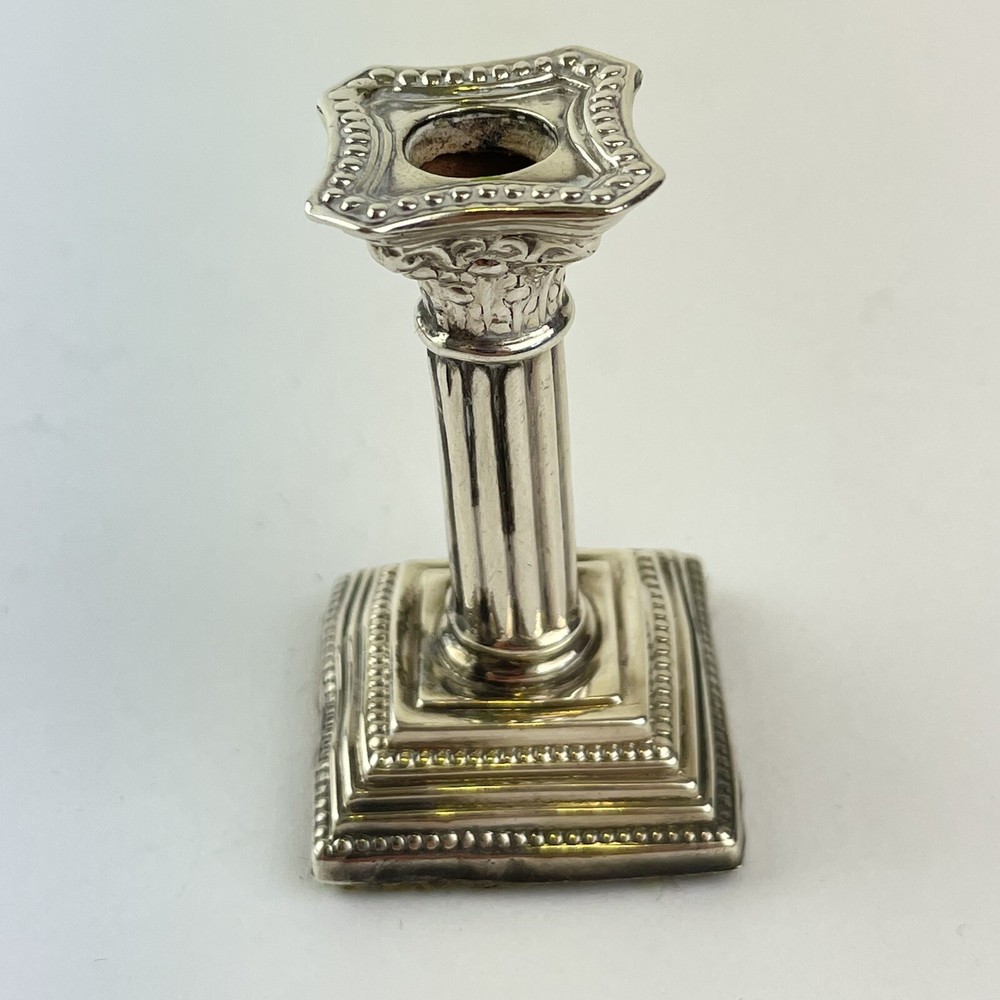 Antique Miniature Solid Silver Corinthian Column Candlestick James Deakin 5.4cm
