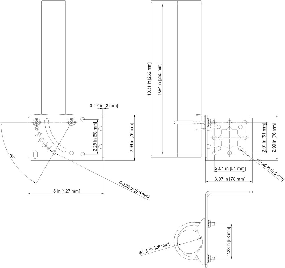 1.5" Diameter Antenna Mount Pole Bracket to Wall