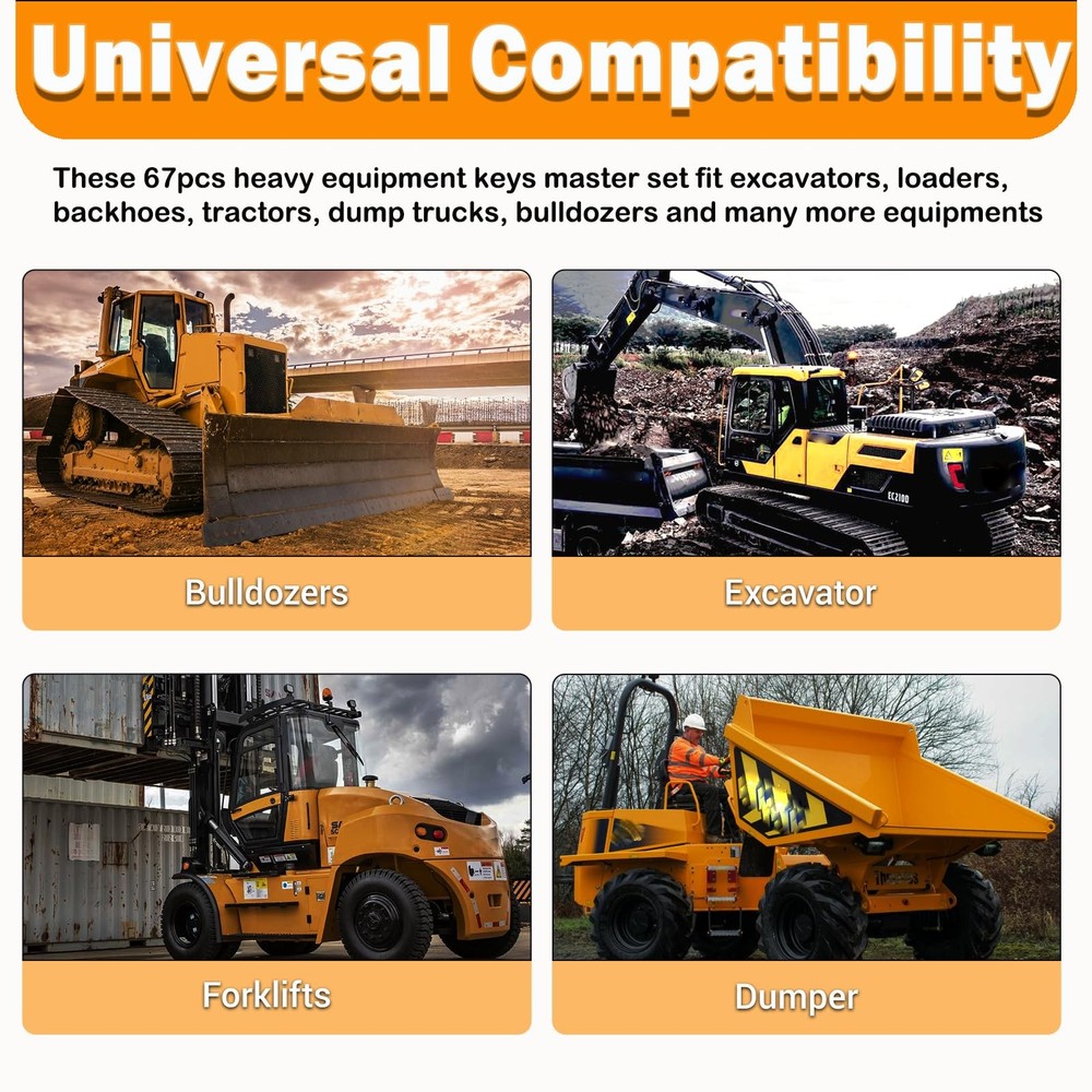67 Heavy Equipment Master Keys Constrtution Machinery Operator Key for CAT Jo...