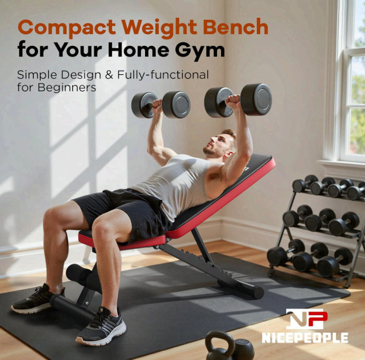 Adjustable Weight Bench, 660LBS, Foldable, 8 Backrests, Compact Home Gym