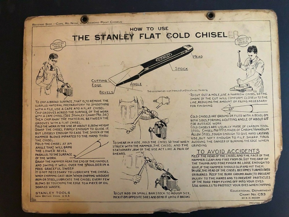 Vintage 1933 Stanley Tools Double Sided Pressboard Instructional Chart (10 / 14)