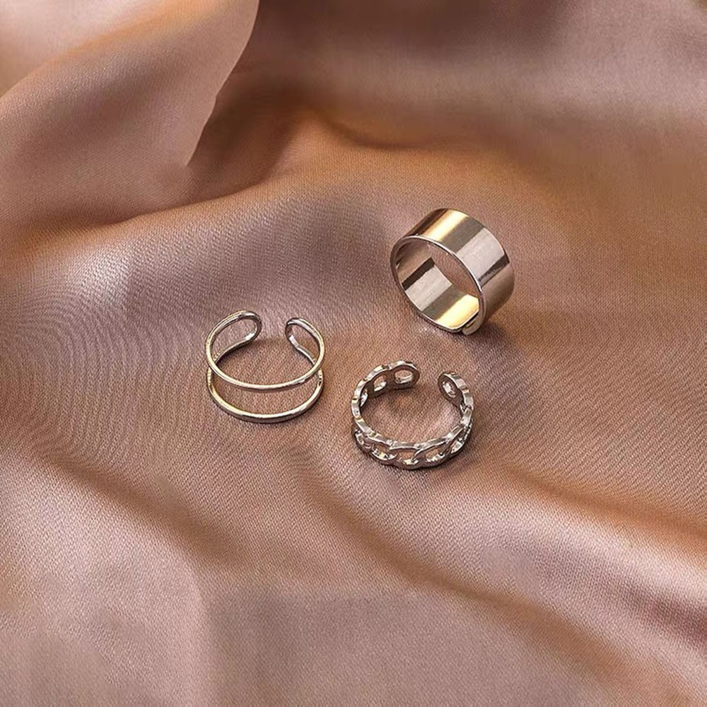 Silver Adjustable Rings Set Geometry Finger Ring Sets 3Pcs/set Round Ring Cool ๑