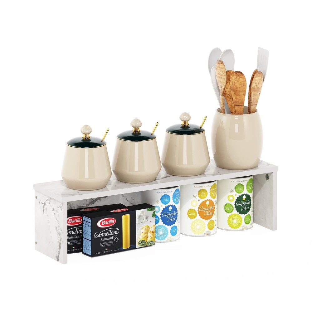Helena 23-Inch Kitchen Counter Stackable Organizer Shelf Marble White
