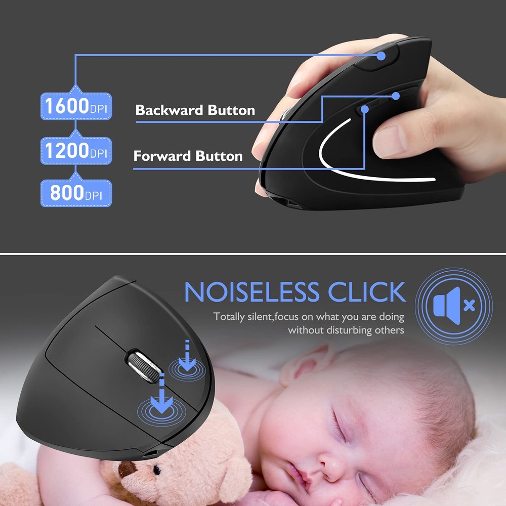 Ergonomic Mouse Wireless Bluetooth Vertical Mouse Three-mode Connection:BT5.0...