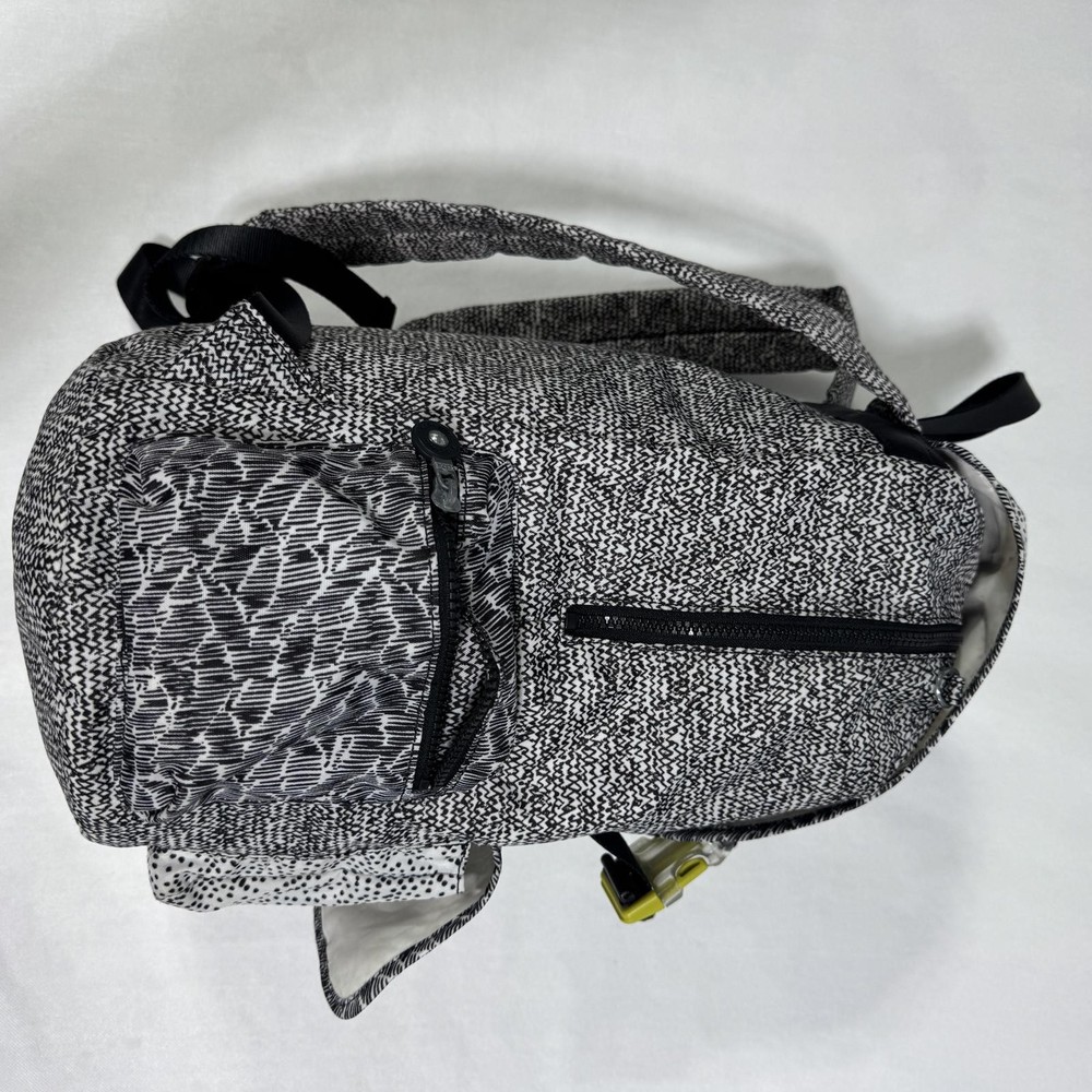 Kipling Black and White Patterned Backpack with Yellow Logo Patch b14