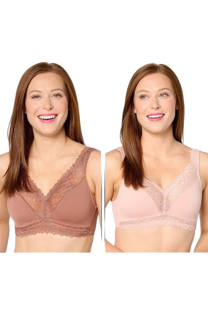 Breezies 2-Pack Lace Soft Support Bras Amber/Rose