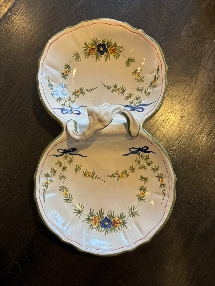 Handpainted Italian 2 Sided Dish With Handle
