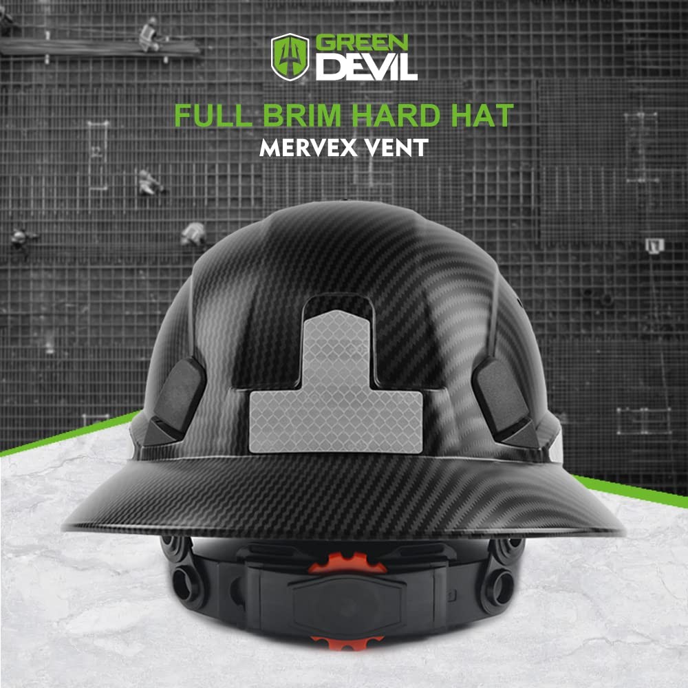 GREEN DEVIL Full Brim Hard Hat Vented One Size, Matte Black Graphite Pattern