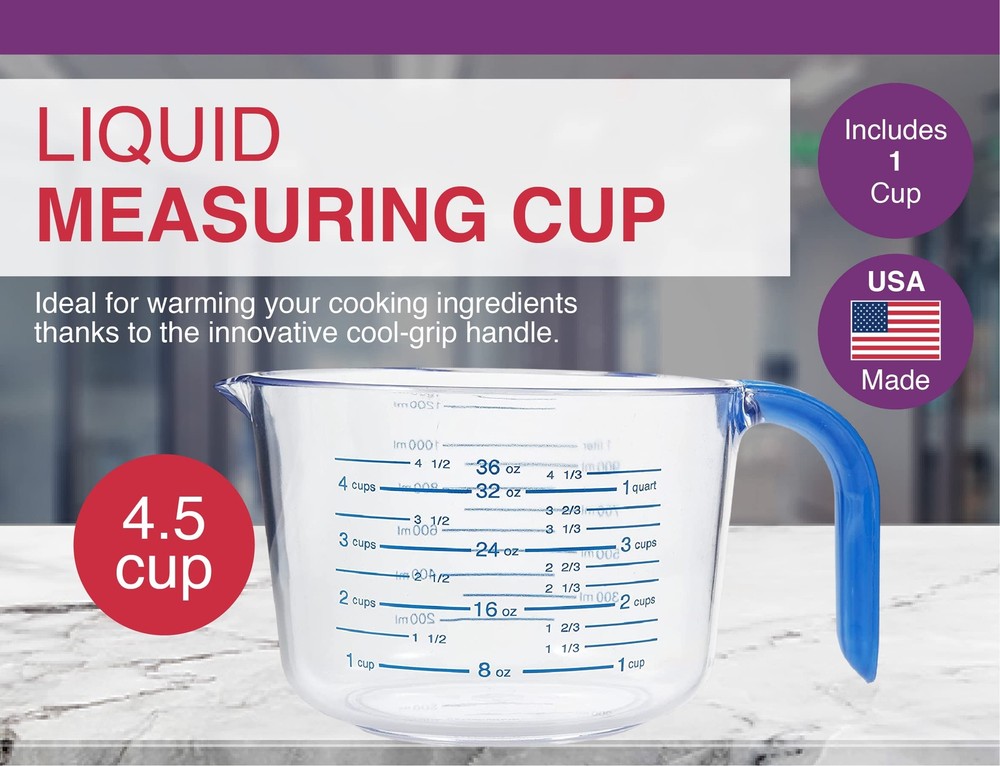 Plastic Measuring Cups For Liquids 4.5 Cups With Coolgrip Handle Bpafree Stackab