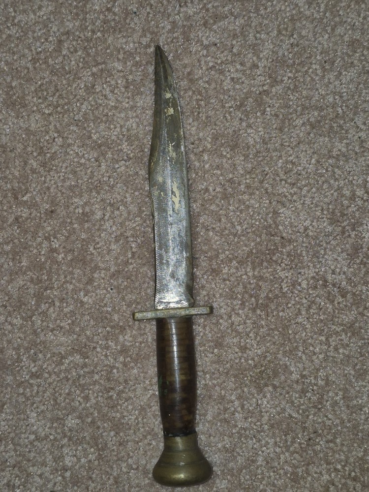 WW2?? Ka-bar Style Knife Solid Brass With Clear Layered Handle Very Solid Heavy