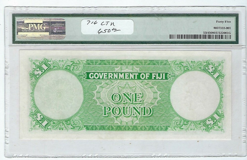 Fiji … P-53i … 1 Pound … 1967 … PMG EXF 45 Beautiful note