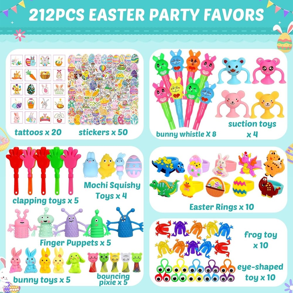 212 Pack Easter Egg Fillers for Kids, Easter Basket Stuffers Easter Egg Stuff...