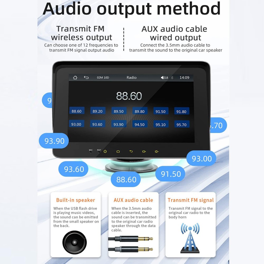 Wireless Carplay & Android Auto Portable 7 Inch Touchscreen Car Stereo Bluetooth