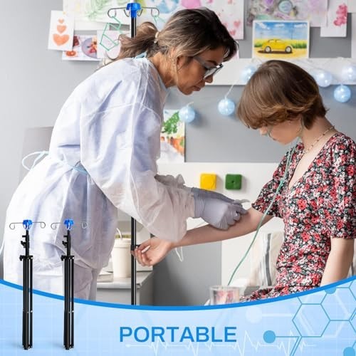 Portable IV Pole Stand - 2 Pcs Collapsible Drip Bag Rack, Adjustable Height, 4 H
