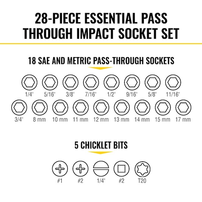 Klein Tools KNECT Essential Pass Through Impact Socket Set, SAE, Metric, 28-Piec