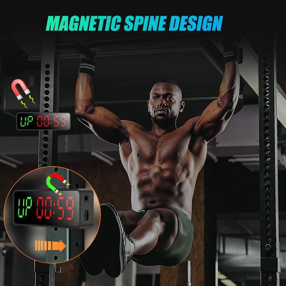 Small Gym Timer Clock Stopwatch Magnetic Workout Interval Small, Matte Black