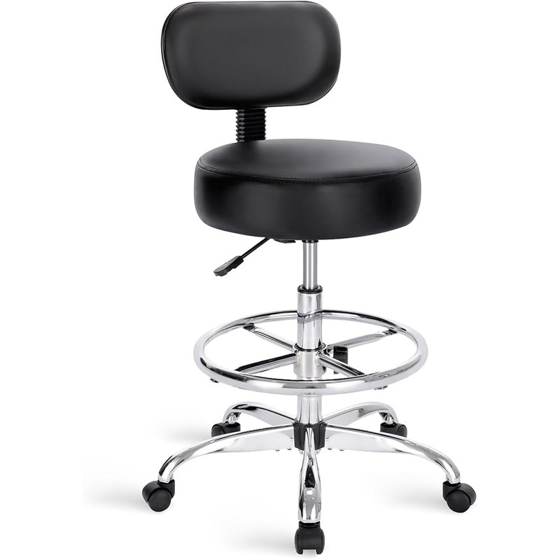 Adjustable Height Drafting Stool Chair W/ Comfortable PVC Cushion & Stable Base