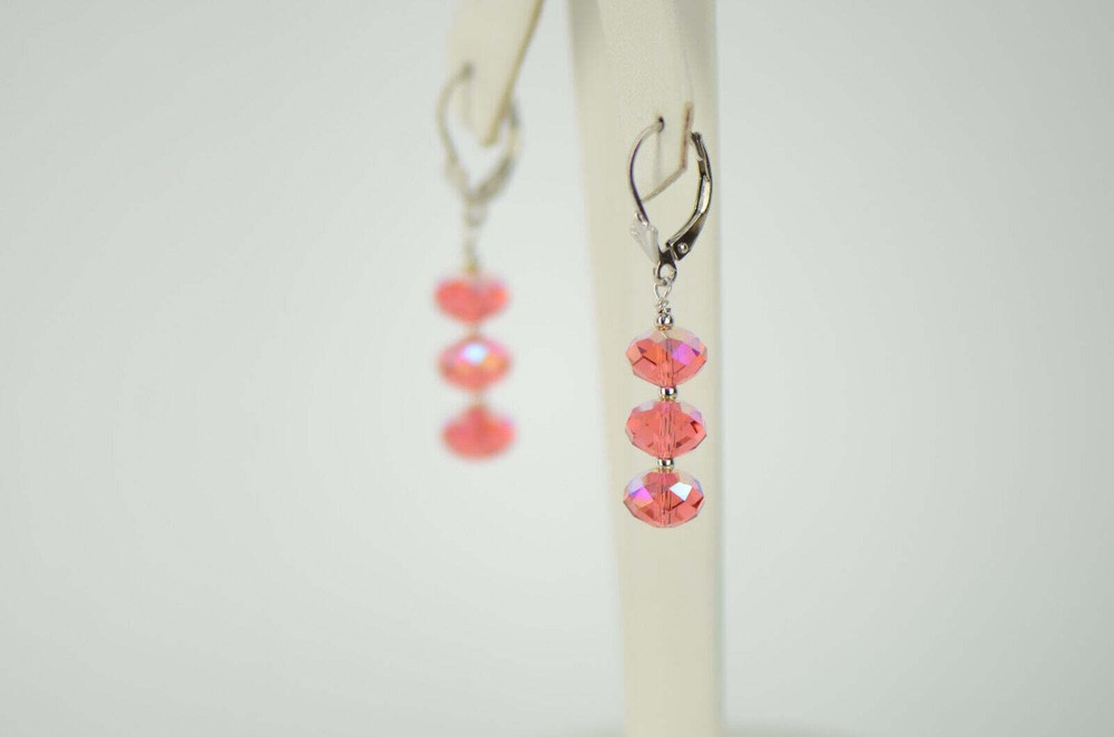 Three Color Crystal Dangle Drop earrings Sterling Silver 925